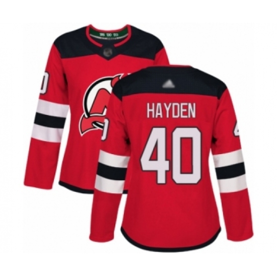 Women's New Jersey Devils #40 John Hayden Authentic Red Home Hockey Jersey - Ujersey
