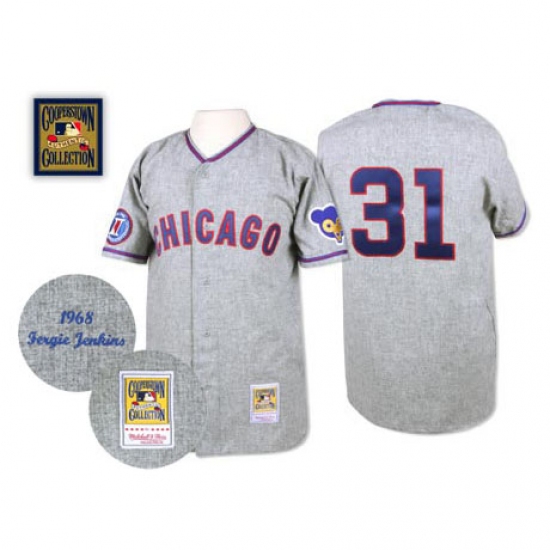 Men's Mitchell and Ness 1968 Chicago Cubs #31 Fergie Jenkins Authentic Grey Throwback MLB Jersey - Ujersey