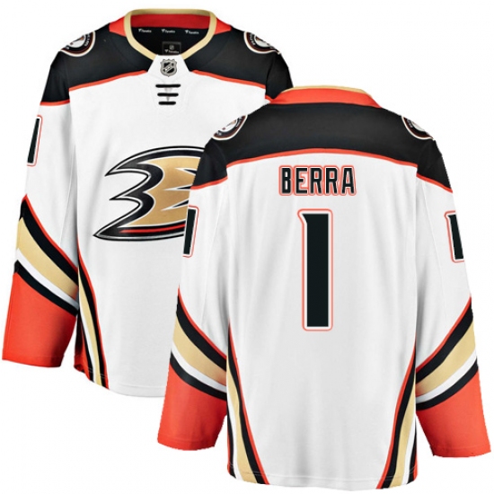 Men's Anaheim Ducks #1 Reto Berra Fanatics Branded White Away Breakaway NHL Jersey - Ujersey