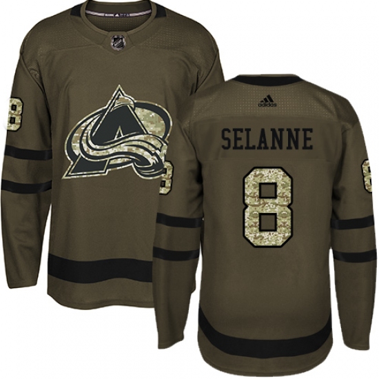 Men's Adidas Colorado Avalanche #8 Teemu Selanne Authentic Green Salute to Service NHL Jersey - Ujersey