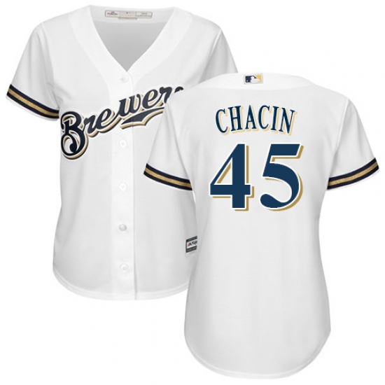 Women's Majestic Milwaukee Brewers #45 Jhoulys Chacin Authentic White Home Cool Base MLB Jersey - Ujersey