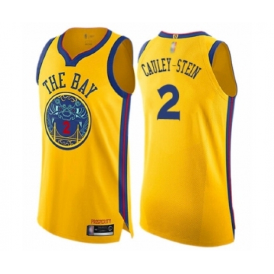 Men's Golden State Warriors #2 Willie Cauley-Stein Authentic Gold Basketball Jersey - City Edition - Ujersey