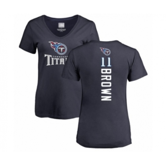 Football Women's Tennessee Titans #11 A.J. Brown Navy Blue Backer T-Shirt - Ujersey