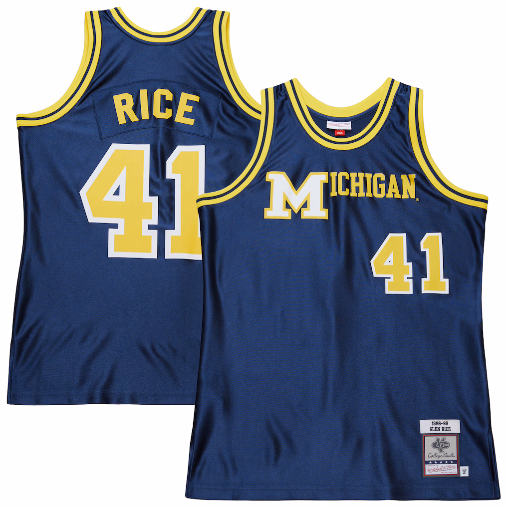 Men's Mitchell & Ness Glen Rice Navy Michigan Wolverines 1988/89 Authentic Jersey - Ujersey Shop