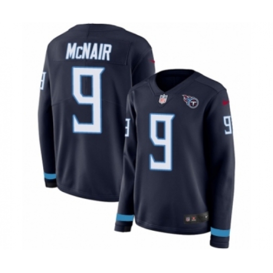 Women's Nike Tennessee Titans #9 Steve McNair Limited Navy Blue Therma Long Sleeve NFL Jersey - Ujersey
