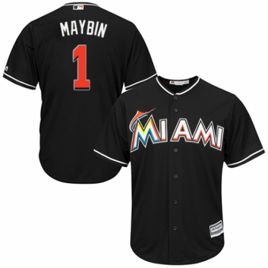 Youth Majestic Miami Marlins #1 Cameron Maybin Authentic Black Alternate 2 Cool Base MLB Jersey - Ujersey