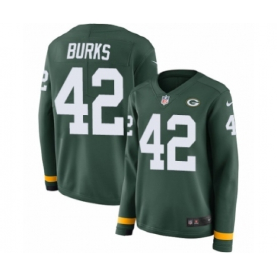 Women's Nike Green Bay Packers #42 Oren Burks Limited Green Therma Long Sleeve NFL Jersey - Ujersey