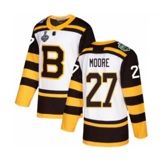 Men's Boston Bruins #27 John Moore Authentic White Winter Classic 2019 Stanley Cup Final Bound Hockey Jersey - Ujersey