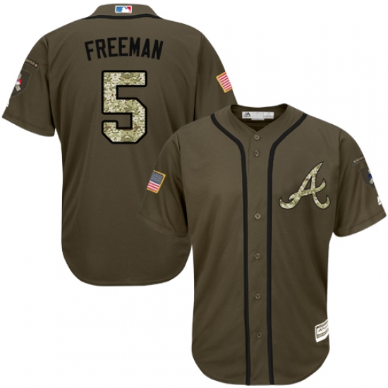 Men's Majestic Atlanta Braves #5 Freddie Freeman Replica Green Salute to Service MLB Jersey - Ujersey