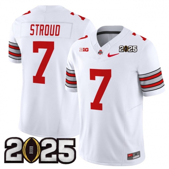 Men's Ohio State Buckeyes #7 C.J. Stroud White 2025 CFP Final F.U.S.E. Vapor Limited Stitched Football Jersey - Ujersey