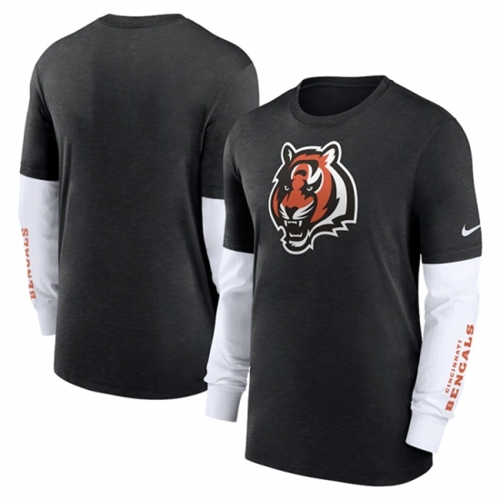 Men's Cincinnati Bengals Heather Black Slub Fashion Long Sleeve T Shirt - Ujersey