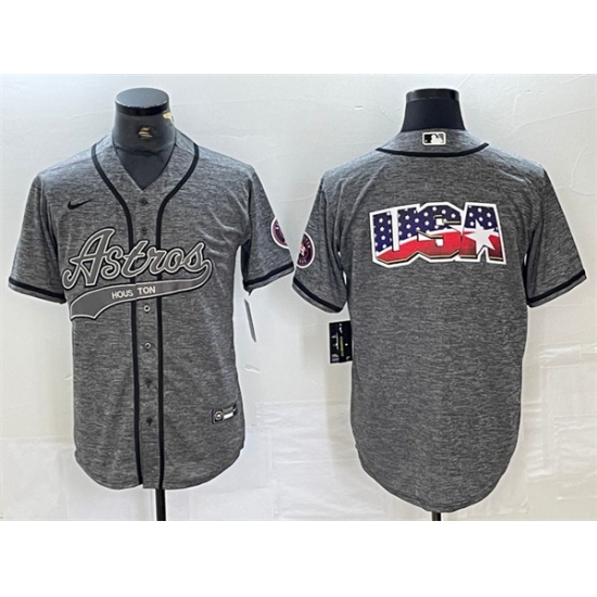 Men's Houston Astros Gray Team Big Logo With Cool Base Stitched Baseball Jerseys - Ujersey