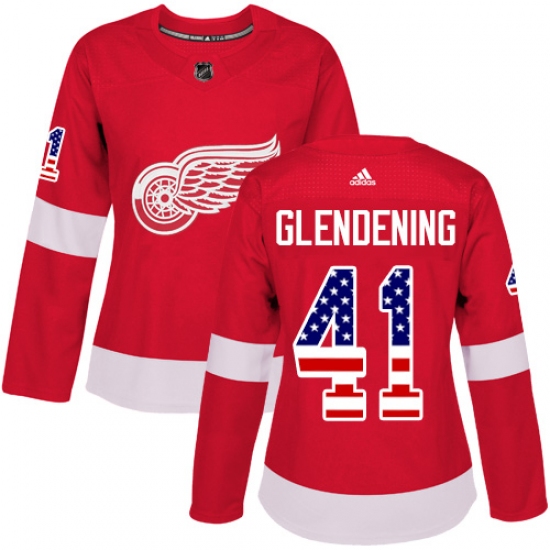 Women's Adidas Detroit Red Wings #41 Luke Glendening Authentic Red USA Flag Fashion NHL Jersey - Ujersey