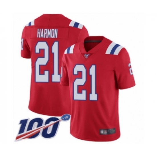Men's New England Patriots #21 Duron Harmon Red Alternate Vapor Untouchable Limited Player 100th Season Football Jersey - Ujersey