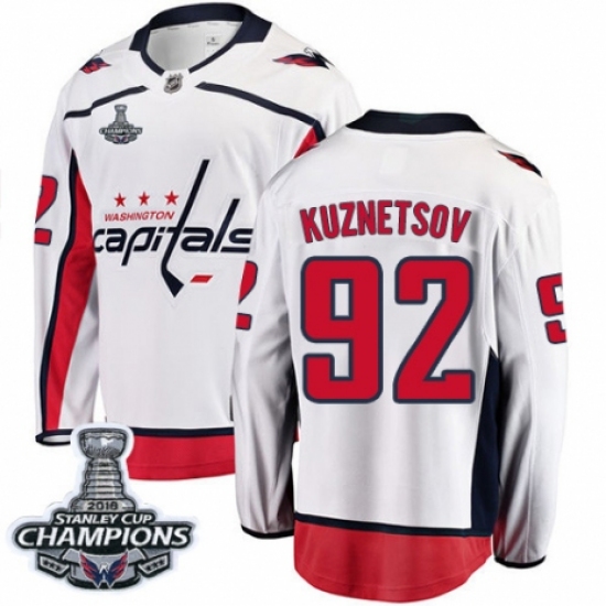 Men's Washington Capitals #92 Evgeny Kuznetsov Fanatics Branded White Away Breakaway 2018 Stanley Cup Final Champions NHL Jersey - Ujersey