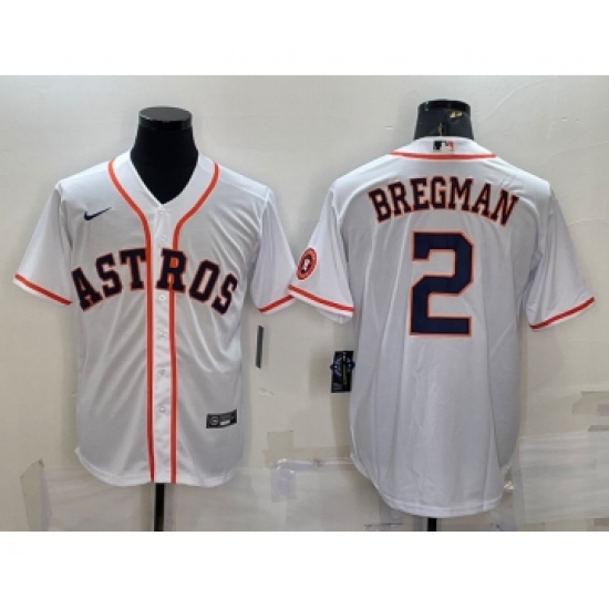 Men's Houston Astros #2 Alex Bregman White With Patch Stitched MLB Cool Base Nike Jersey - Ujersey