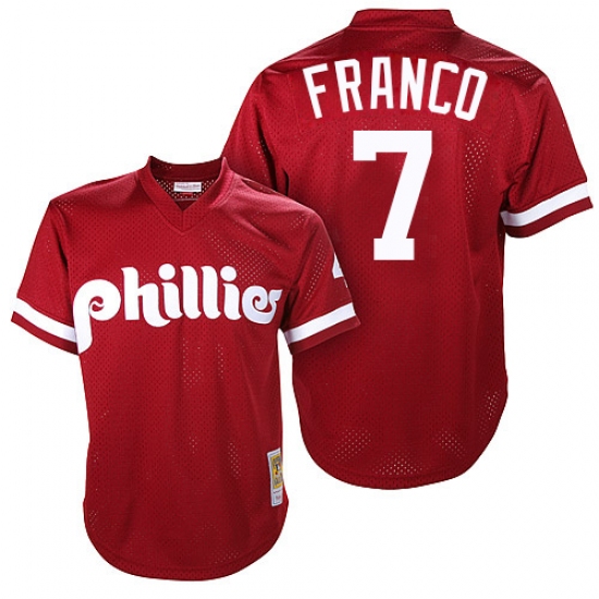 Men's Mitchell and Ness Philadelphia Phillies #7 Maikel Franco Replica Red Throwback MLB Jersey