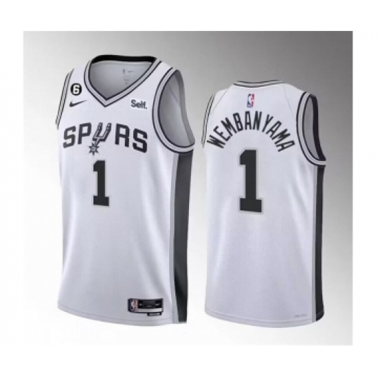 Men's San Antonio Spurs #1 Victor Wembanyama White 2022-23 Association Edition With NO.6 Stitched Basketball Jersey - Ujersey