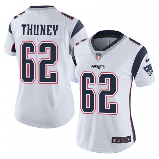 Women's Nike New England Patriots #62 Joe Thuney White Vapor Untouchable Limited Player NFL Jersey - Ujersey