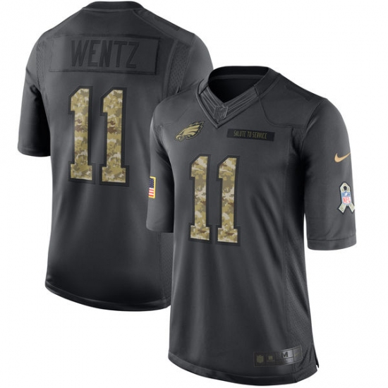 Men's Nike Philadelphia Eagles #11 Carson Wentz Limited Black 2016 Salute to Service NFL Jersey - Ujersey