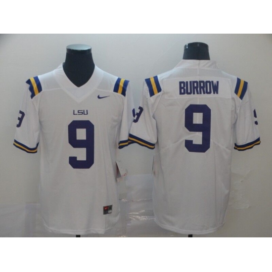 Men's LSU Tigers #9 Burrow White College Football Jersey - Ujersey