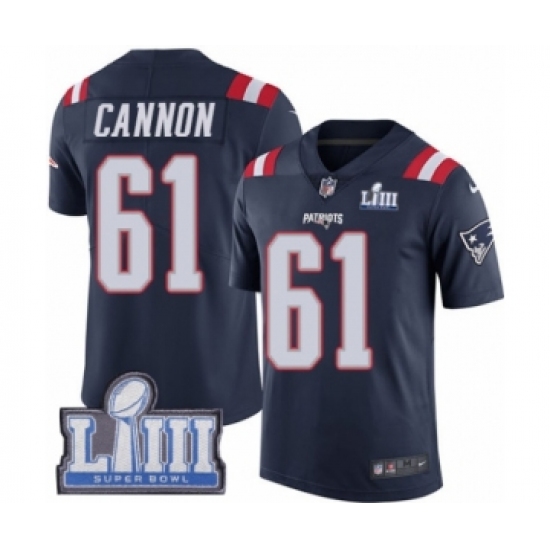 Men's Nike New England Patriots #61 Marcus Cannon Limited Navy Blue Rush Vapor Untouchable Super Bowl LIII Bound NFL Jersey - Ujersey