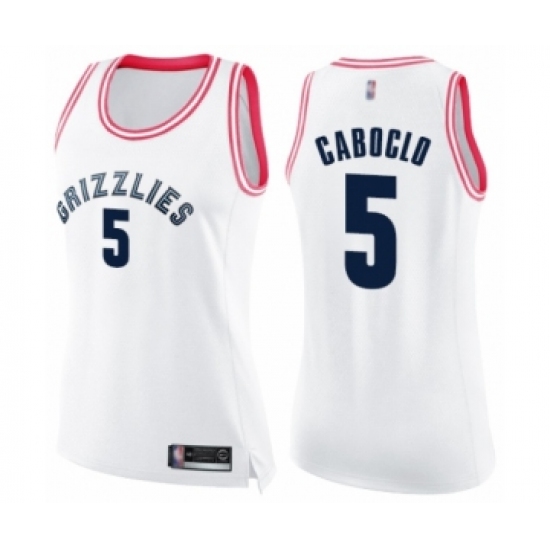 Women's Memphis Grizzlies #5 Bruno Caboclo Swingman White Pink Fashion Basketball Jersey