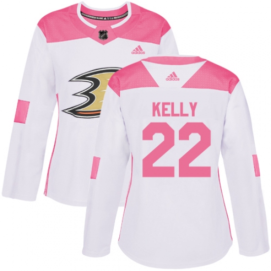 Women's Adidas Anaheim Ducks #22 Chris Kelly Authentic White Pink Fashion NHL Jersey - Ujersey