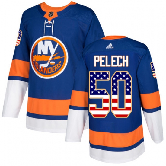 Men's Adidas New York Islanders #50 Adam Pelech Authentic Royal Blue USA Flag Fashion NHL Jersey