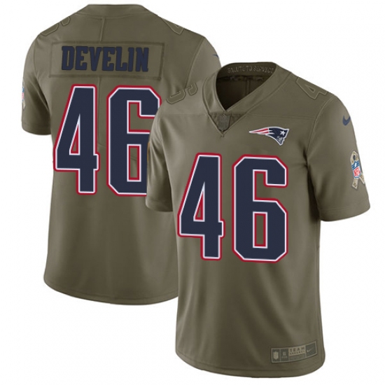 Men's Nike New England Patriots #46 James Develin Limited Olive 2017 Salute to Service NFL Jersey - Ujersey