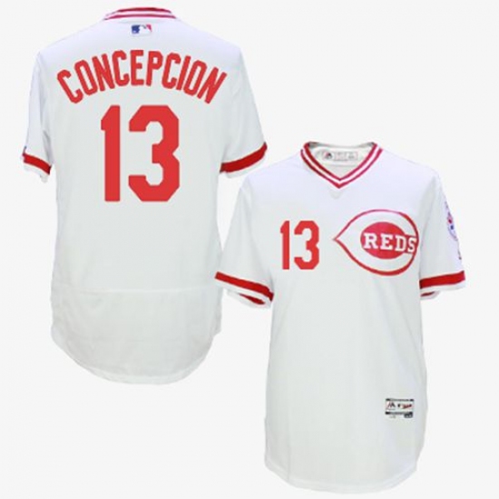 Men's Majestic Cincinnati Reds #13 Dave Concepcion White Flexbase Authentic Collection Cooperstown MLB Jersey - Ujersey