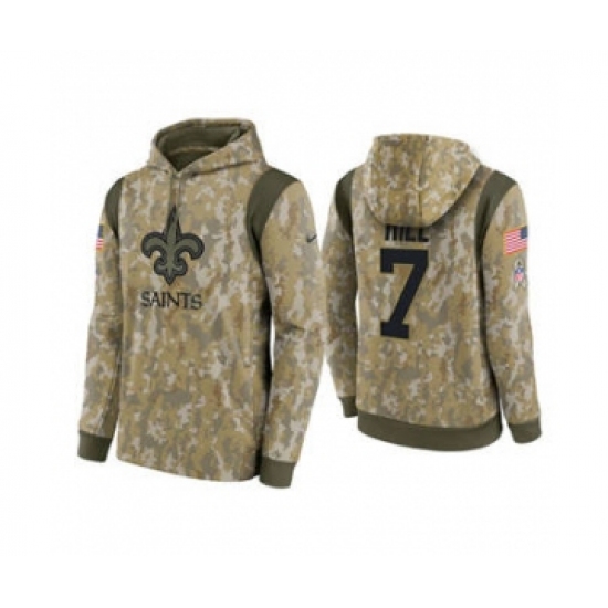 Men's New Orleans Saints #7 Taysom Hill Camo 2021 Salute To Service Therma Performance Pullover Football Hoodie - Ujersey