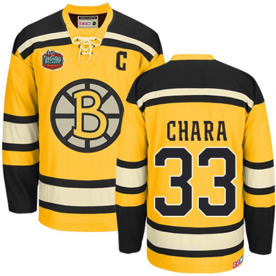 Men's CCM Boston Bruins #33 Zdeno Chara Premier Gold Winter Classic Throwback NHL Jersey - Ujersey