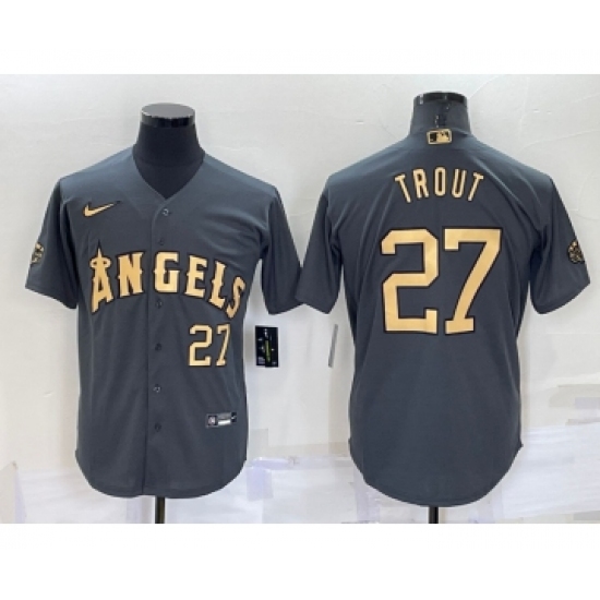 Men's Los Angeles Angels #27 Mike Trout Number Grey 2022 All Star Stitched Cool Base Nike Jersey - Ujersey