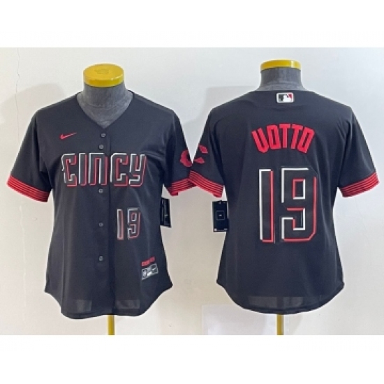 Women's Cincinnati Reds #19 Joey Votto Number Black 2023 City Connect Cool Base Stitched Jersey1 - Ujersey