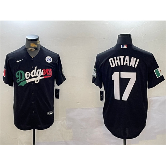 Men's Los Angeles Dodgers #17 Shohei Ohtani Black Mexico 2024 World Series With No. 34 Cool Base Stitched Baseball Jersey - Ujersey