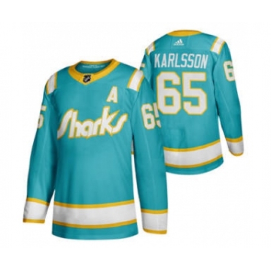 Men's San Jose Sharks #65 Erik Karlsson 2020 Throwback Authentic Player Hockey Jersey - Ujersey