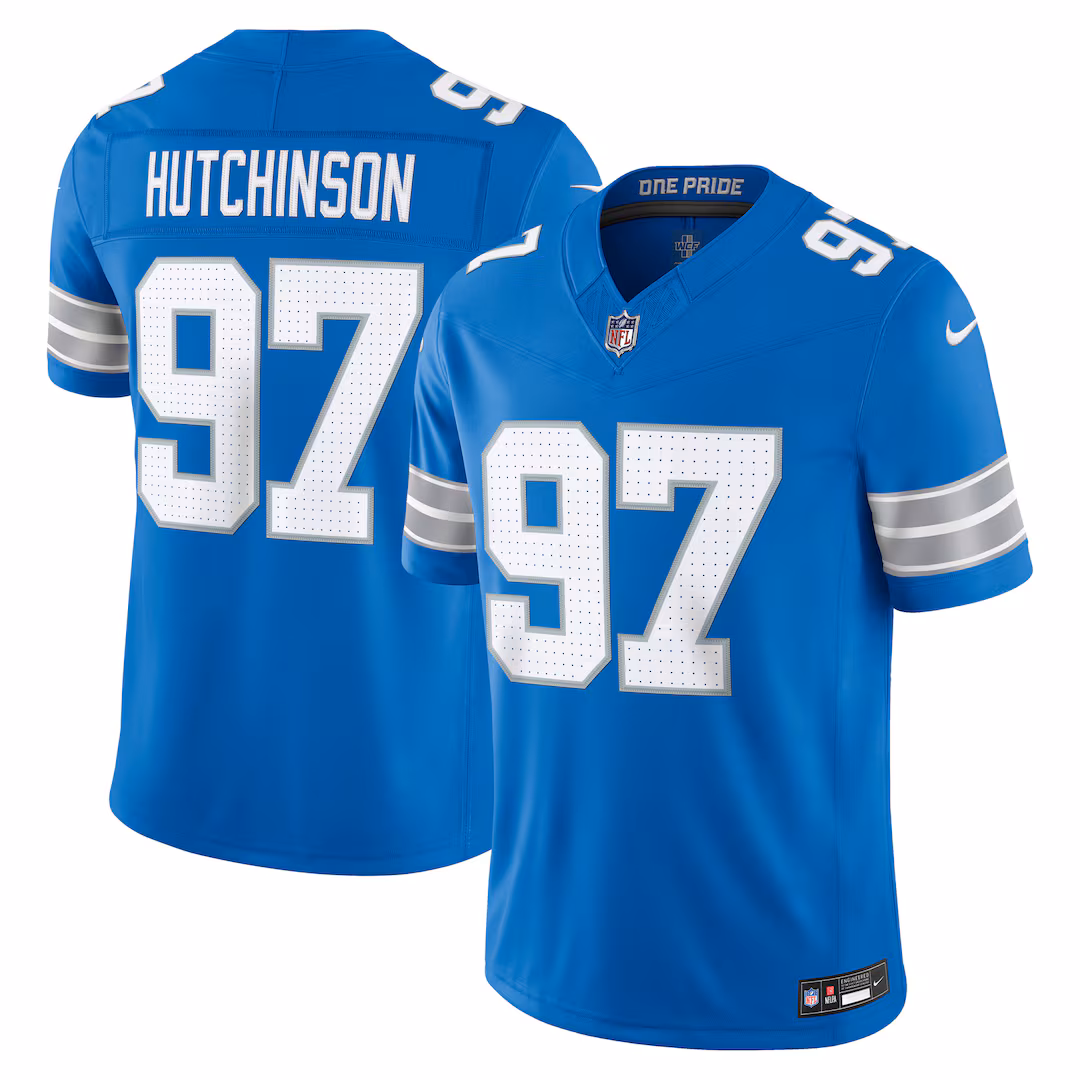 Men's Detroit Lions Aidan Hutchinson Nike Blue Team Vapor F.U.S.E. Stitched Limited Jersey