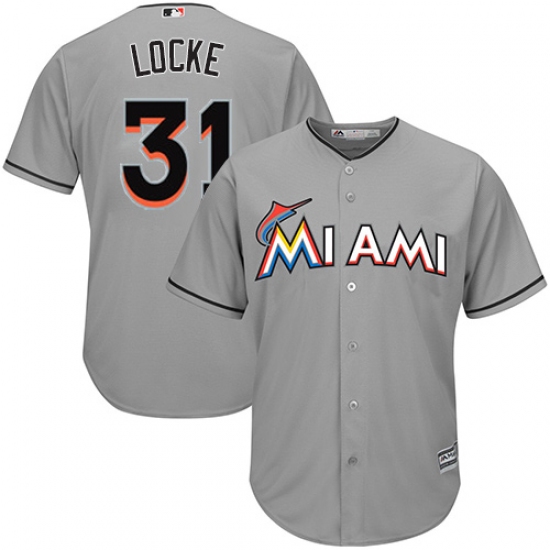 Men's Majestic Miami Marlins #31 Jeff Locke Replica Grey Road Cool Base MLB Jersey - Ujersey