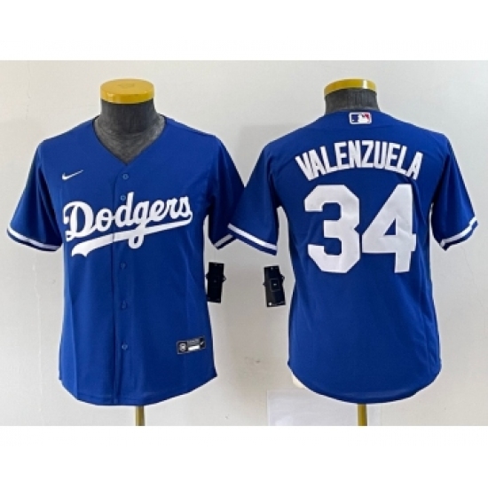 Youth Nike Los Angeles Dodgers #34 Fernando Valenzuela Blue Stitched Cool Base Jersey - Ujersey