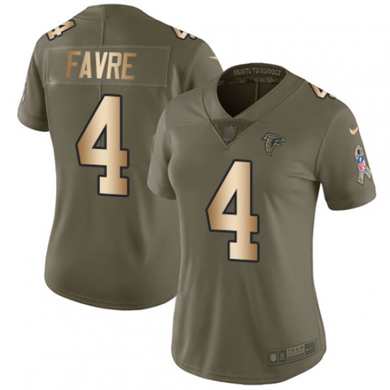 Women's Nike Atlanta Falcons #4 Brett Favre Limited Olive/Gold 2017 Salute to Service NFL Jersey - Ujersey