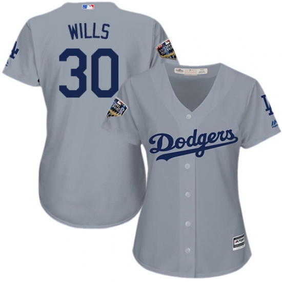 Women's Majestic Los Angeles Dodgers #30 Maury Wills Authentic Grey Road Cool Base 2018 World Series MLB Jersey - Ujersey