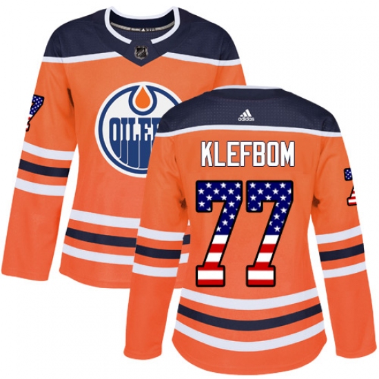 Women's Adidas Edmonton Oilers #77 Oscar Klefbom Authentic Orange USA Flag Fashion NHL Jersey - Ujersey