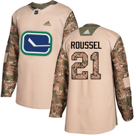 Men's Adidas Vancouver Canucks #21 Antoine Roussel Authentic Camo Veterans Day Practice NHL Jersey - Ujersey