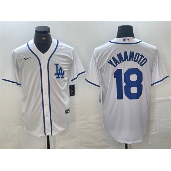 Men's Los Angeles Dodgers #18 Yoshinobu Yamamoto White Cool Base Stitched Baseball Jersey - Ujersey