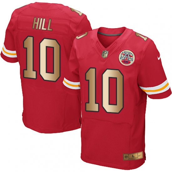 Men's Nike Kansas City Chiefs #10 Tyreek Hill Elite Red/Gold Team Color NFL Jersey - Ujersey