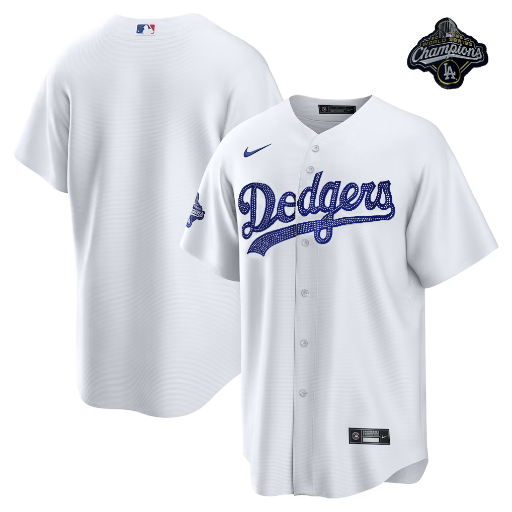 [Diamond-Studded Collector's Edition] Los Angeles Dodgers Nike Home Replica Team Jersey - White - Ujersey