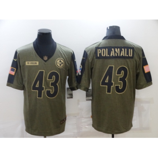 Men's Pittsburgh Steelers #43 Troy Polamalu Nike Olive 2021 Salute To Service Limited Player Jersey - Ujersey