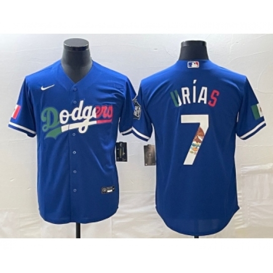 Men's Los Angeles Dodgers #7 Julio Urias Number Blue Cool Base Stitched Jersey - Ujersey
