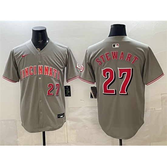 Men's Cincinnati Reds #27 Sal Stewart Grey Road Limited Stitched Baseball Jersey - Ujersey